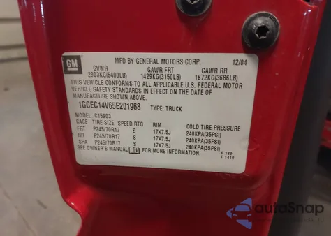 2005 Chevrolet Silverado 1500 Work Truck из США, поврежденный, VIN 1GCEC14V65E201968